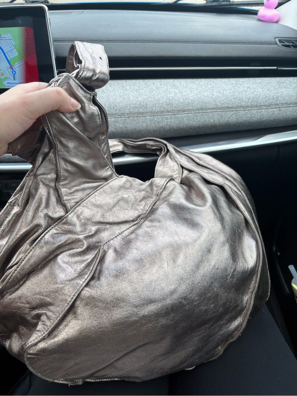 KOOBA Pewter/ Gunmetal Leather Metallic Shoulder Tote - Picture 7 of 16
